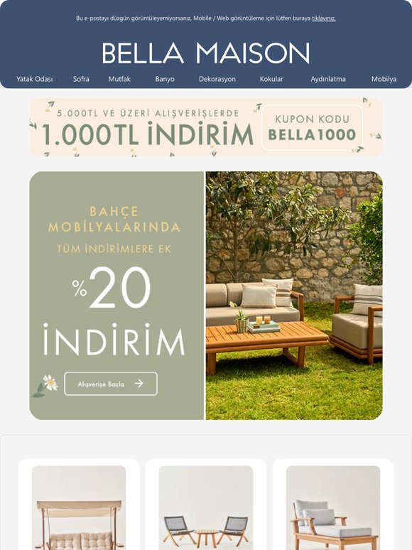 💛Bahçe Mobilyalarında Yaz Fırsatı👉 Tüm İndirimlere Ek %20 İndirim!
