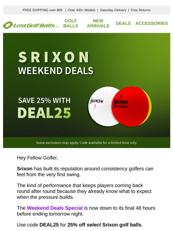 48 Hours Left to Save 25% on Srixon