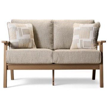 Grover Beach Loveseat - Chic Contemporary Design - Nuvella High-Performance Cushions - Natural Wood-Look Finish - Durable High-Density Polyethylene