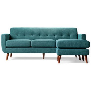 Gracie Sofa Chaise - Soft Textured Fabric - Mid-Century Modern - Track Arms - Tufted Backrest - Cushy Seats - Two Toss Pillows Included
