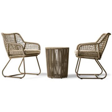 Majors Beach 3 Piece Set - 2 Chairs with Woven Rope Details - Fade-Resistant Nuvella® Fabric Cushions - Matching Side Table - Sturdy Aluminum Frame