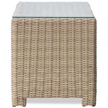 Sydney End Table - Durable Woven Resin Wicker - Tempered Glass Top - Classic Square Silhouette - Weather-Resistant