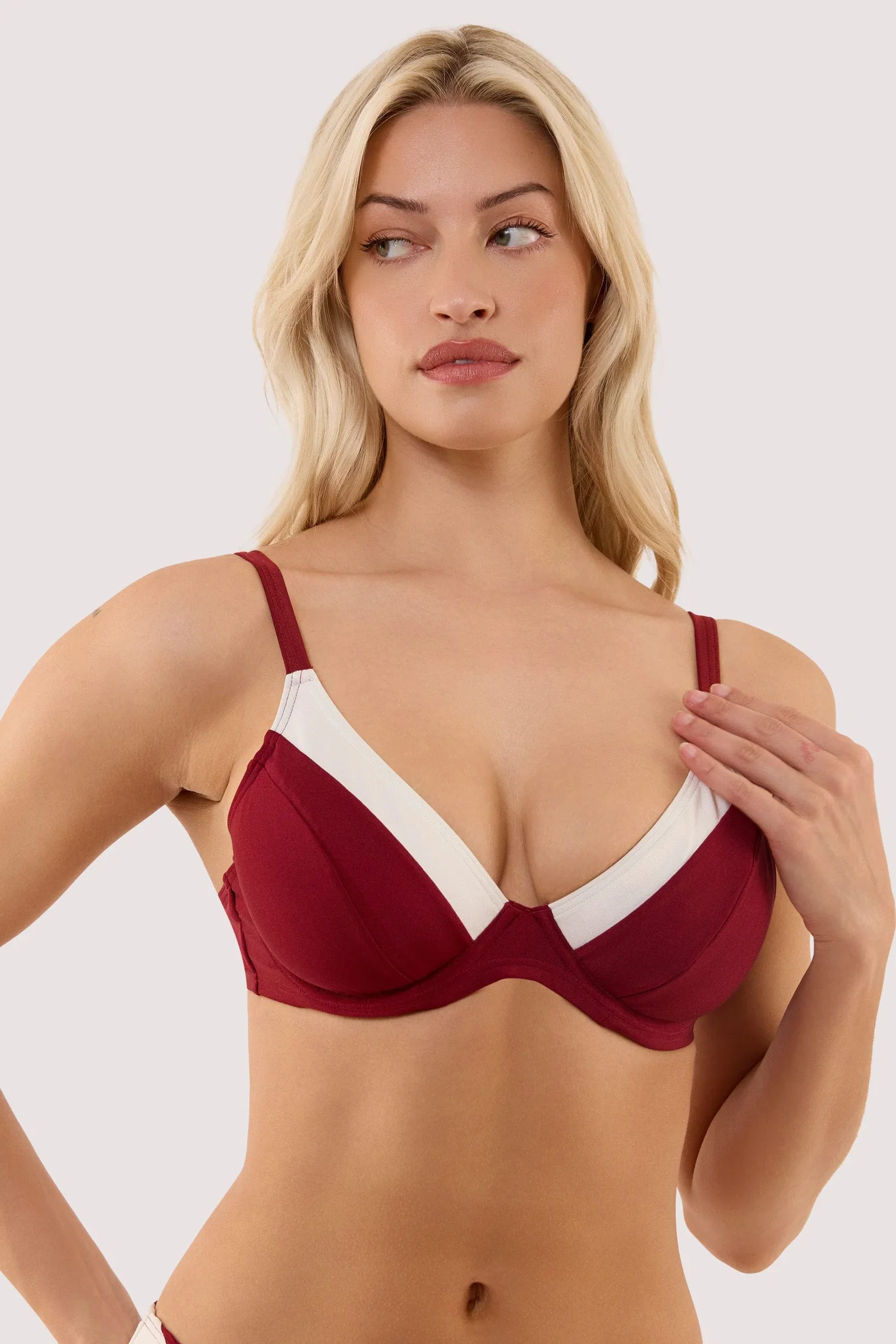 Stasia Wine and Ivory Fuller Bust Underwired Bikini Top