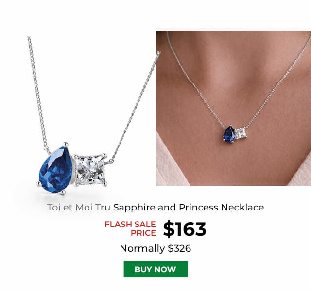 Toi et Moi Tru Sapphire and Princess Necklace Platinum Clad