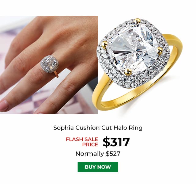 Sophia Cushion Cut Halo Ring Gold Clad
