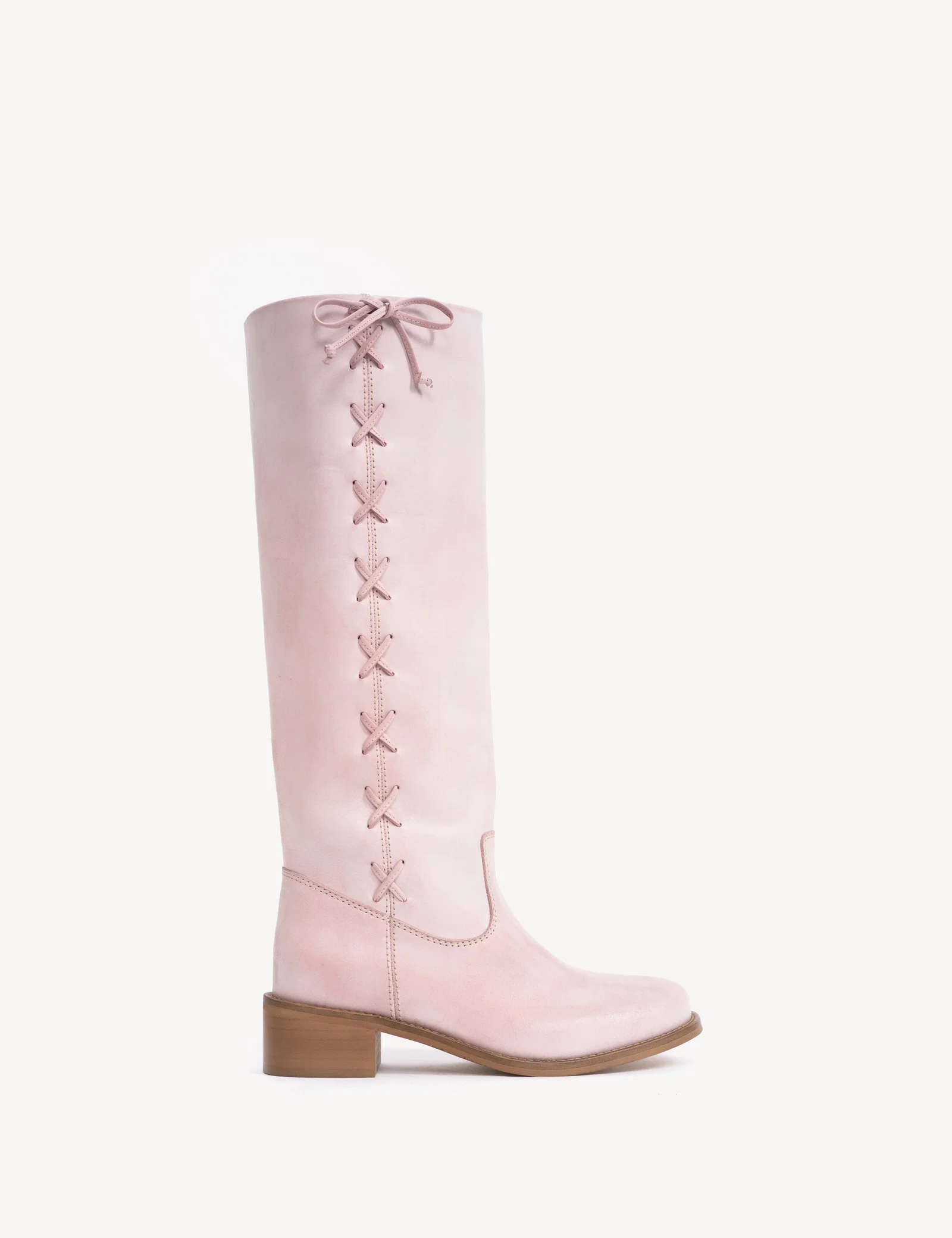Image of Ann Gaucho Boot With Laces In Pink Escovado Leather