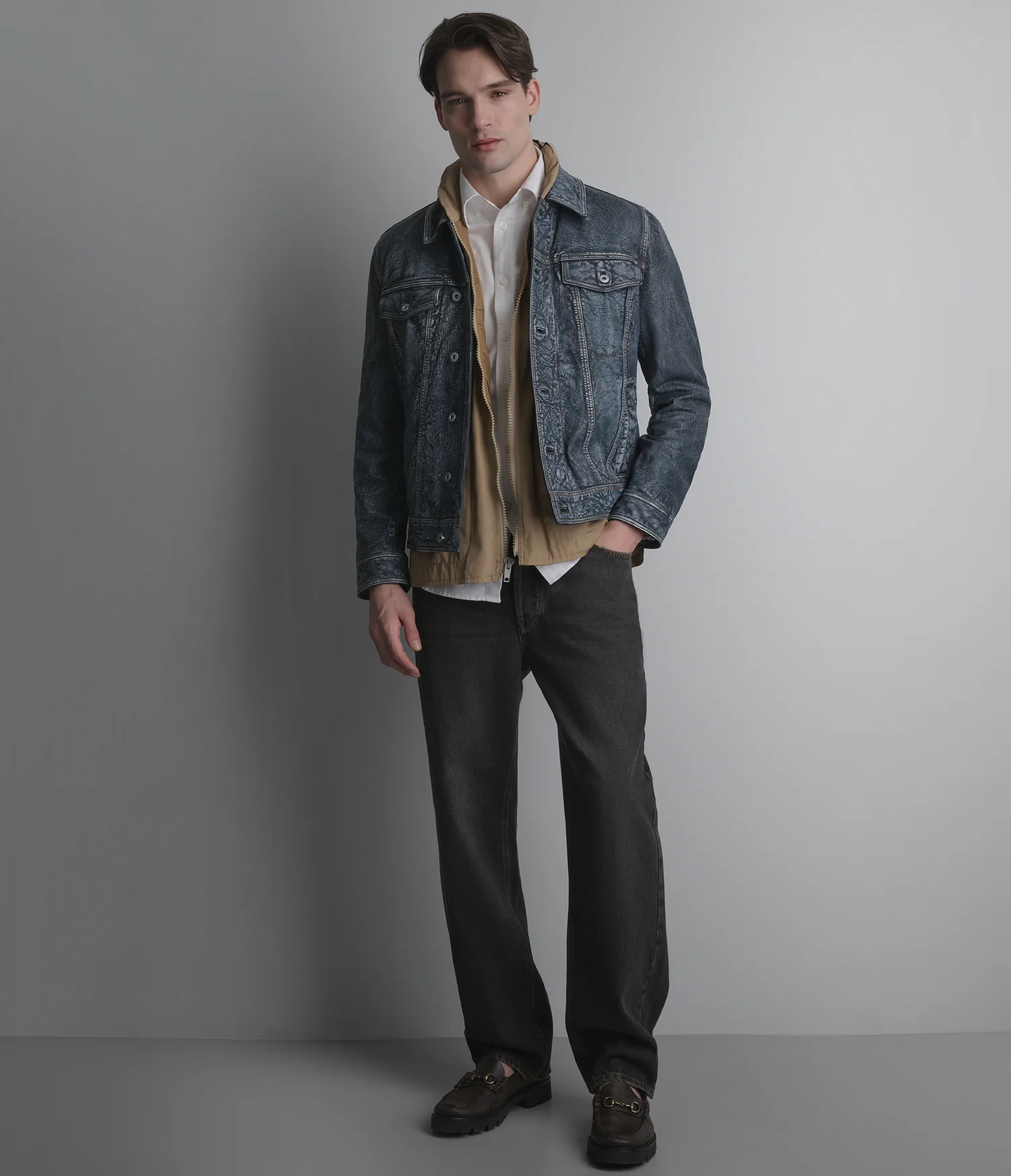 Chase Leather Denim Trucker Jacket