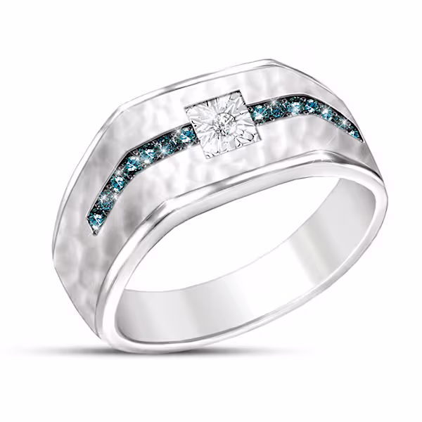 Men's White And Glacier Blue Diamond Ring
