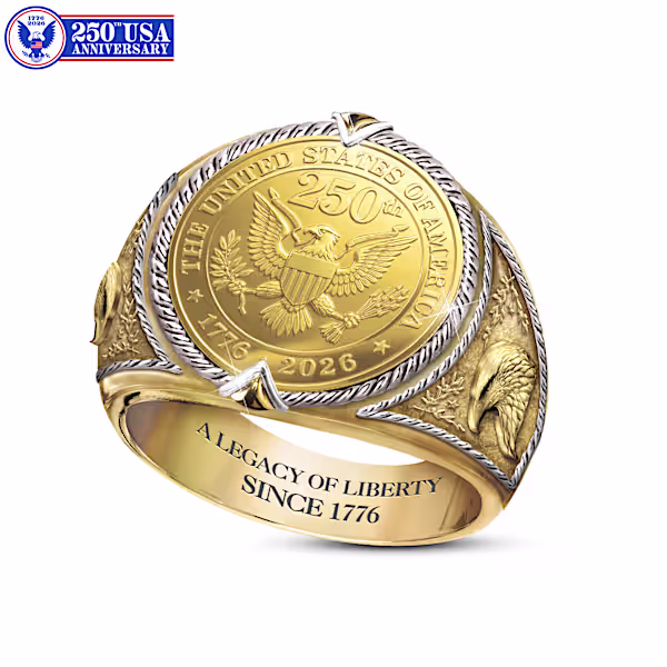 USA 250th Anniversary Golden Eagle Medallion Ring