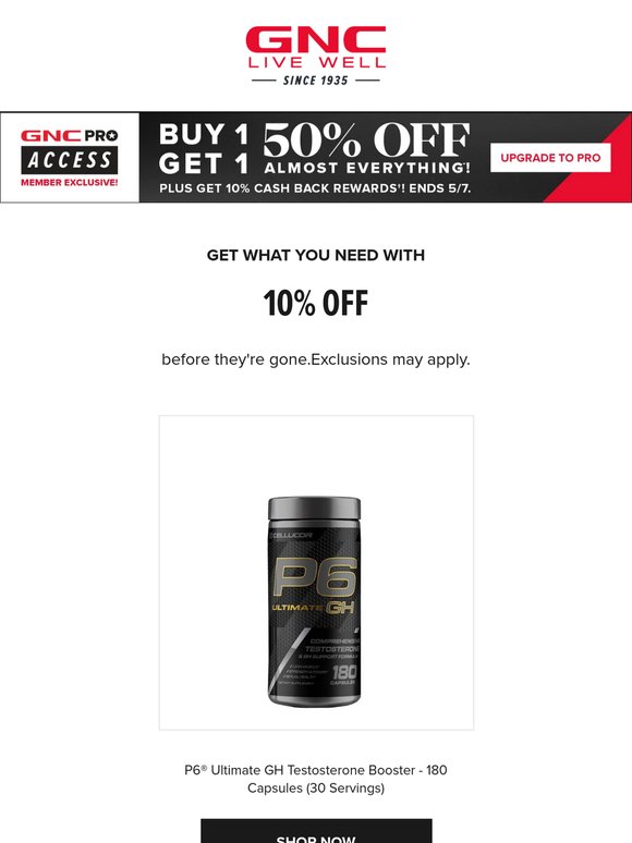 Final hours for 10% off restock on P6® Ultimate GH Testosterone Booster - 180 Capsules (30 Servings)