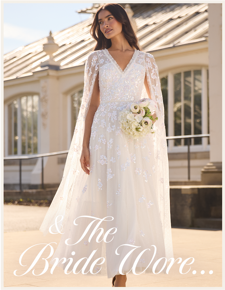 Freesia Shimmer Cape Sleeve Ankle Gown