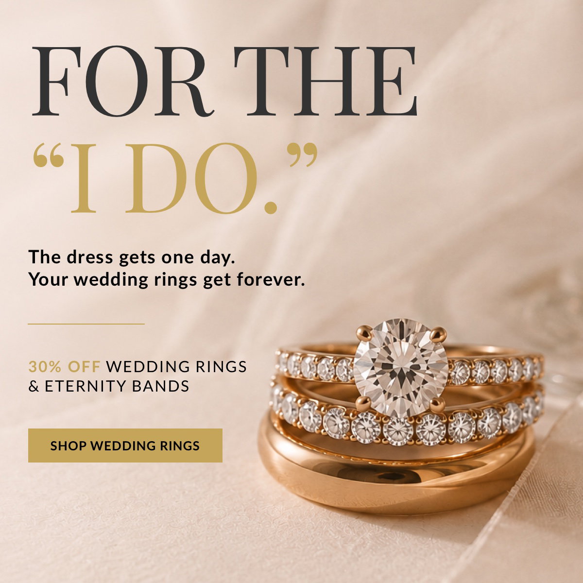 stacked yellow gold wedding rings on soft background
