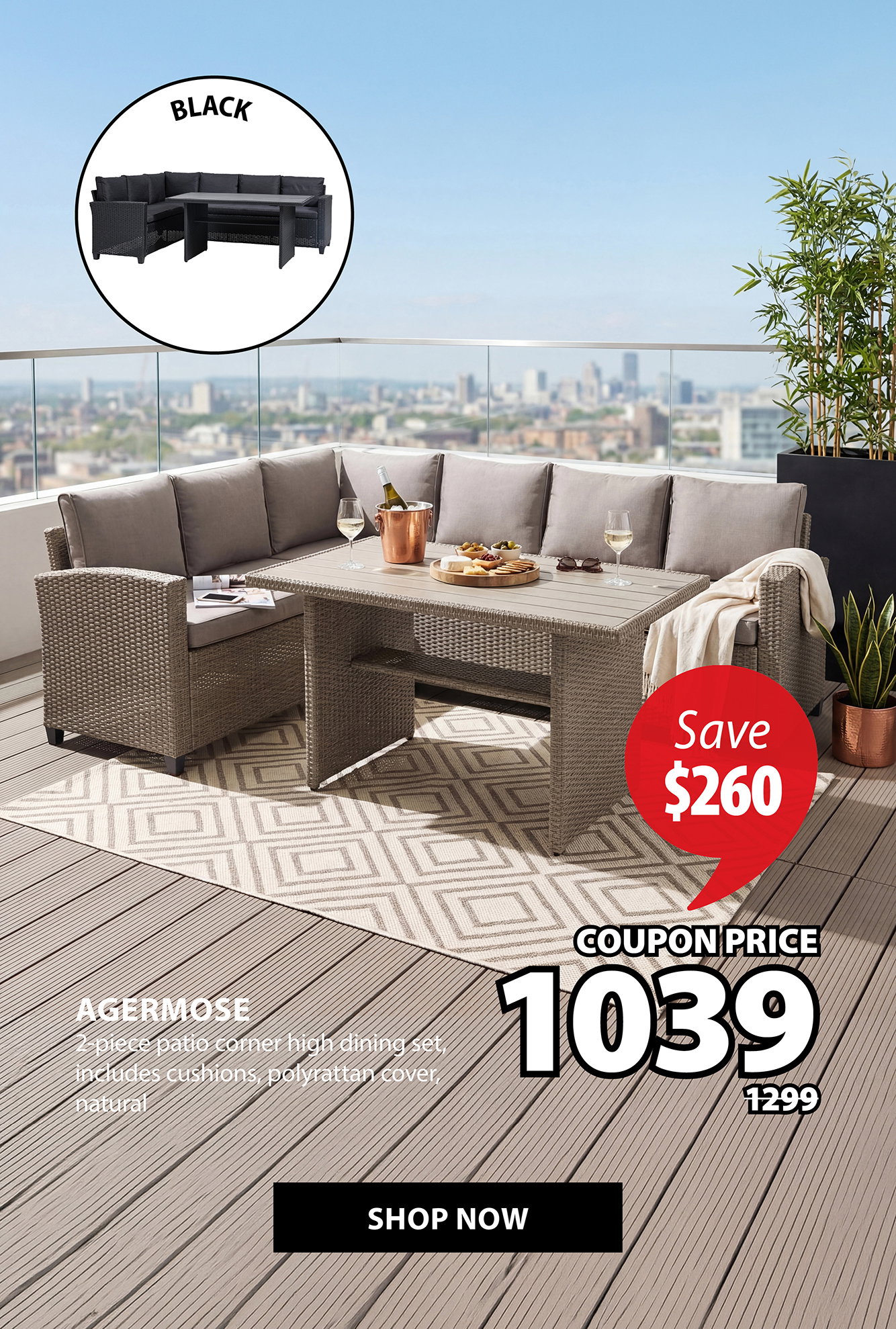 AGERMOSE 2-piece patio corner high dining set | Save $260