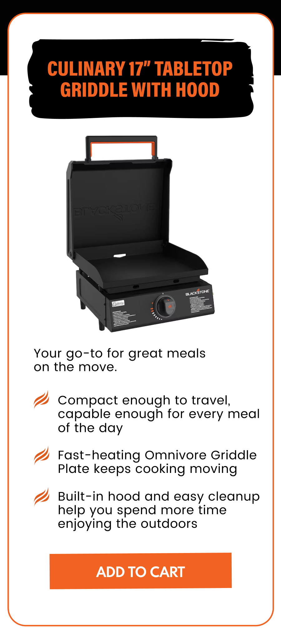 Culinary 17” Tabletop Griddle with Hood