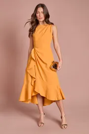Crepe Ruffle Dress With Low Back