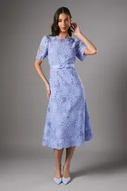 Lace Midi Dress With Bow Belt