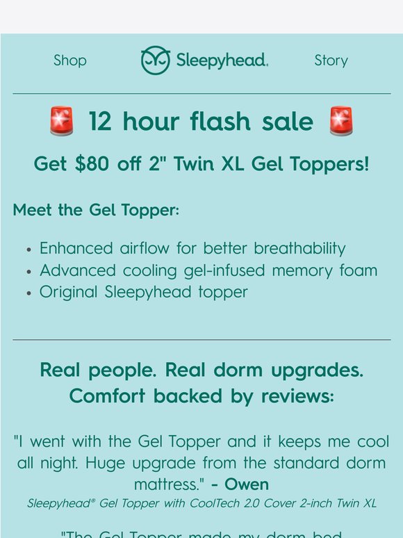 12 Hour Flash Sale - Shop the Original Sleepyhead Topper 🩵