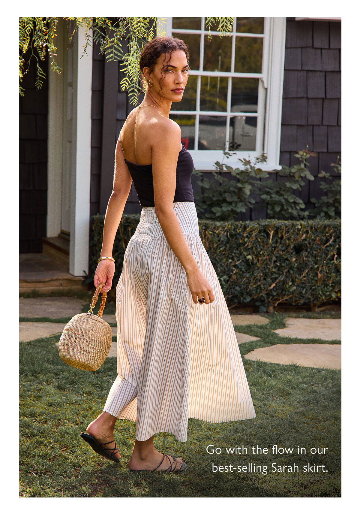 Go with the flow in our best-selling Sarah skirt. Image of model in flowing skirt.