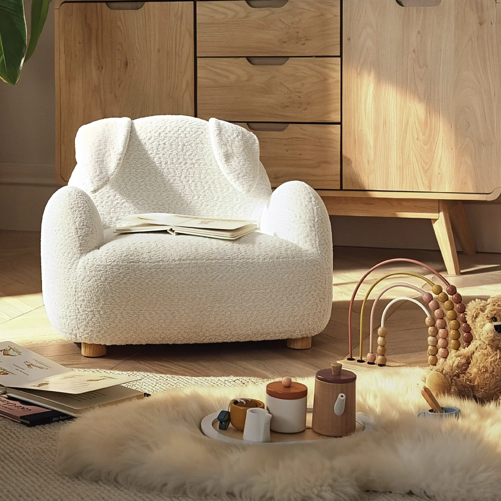 Image of CuddleCo Etta Bunny Kids Chair - Boucle Off White