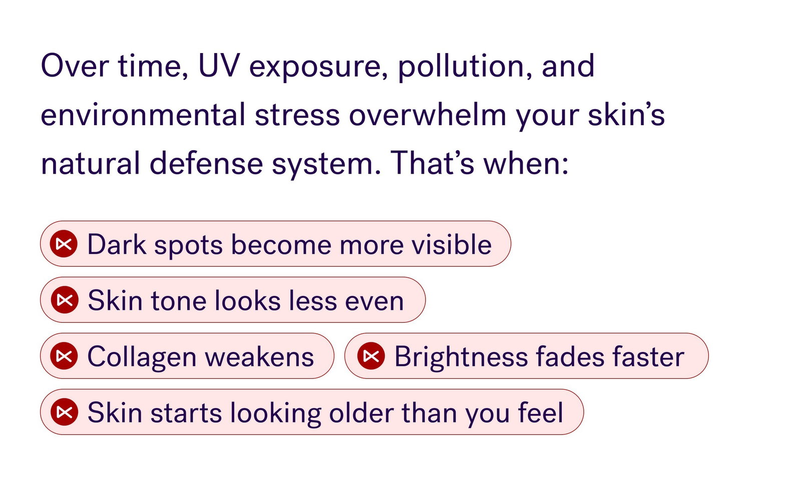 Over time, UV exposure, pollution, and environmental stress overwhelm your skin’s natural defense system. That’s when: Dark spots become more visible Skin tone looks less even Collagen weakens Brightness fades faster Skin starts looking older than you feel The Vitamin C Serum Designed For Accumulated Damage Radiance Reclaimed was created specifically for mature skin carrying years of visible environmental stress. Unlike traditional Vitamin C serums that oxidize quickly, sting sensitive skin and turns brown after opening.   This formula uses stabilized Sodium Ascorbyl Phosphate, a gentler form of Vitamin C that stays potent without irritation. Paired with ferulic acid, it helps create: