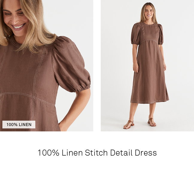 Linen Stitch Detail Midi Dress