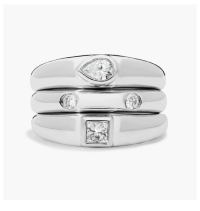 Multi-Diamond Puffy Trio Stack Band in 14K White Gold