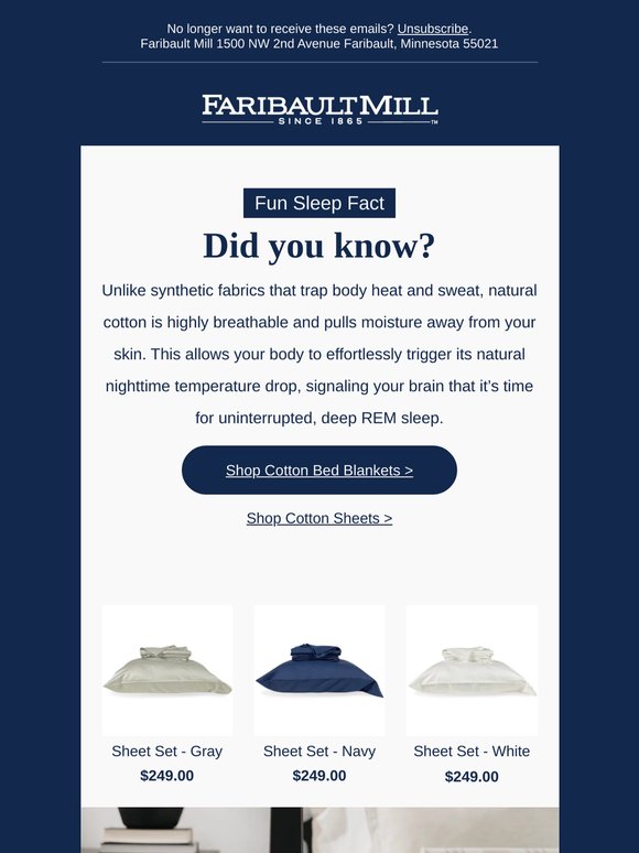 FUN FACT: Cotton Helps You Sleep Cooler, Better & Longer > Happier You!
