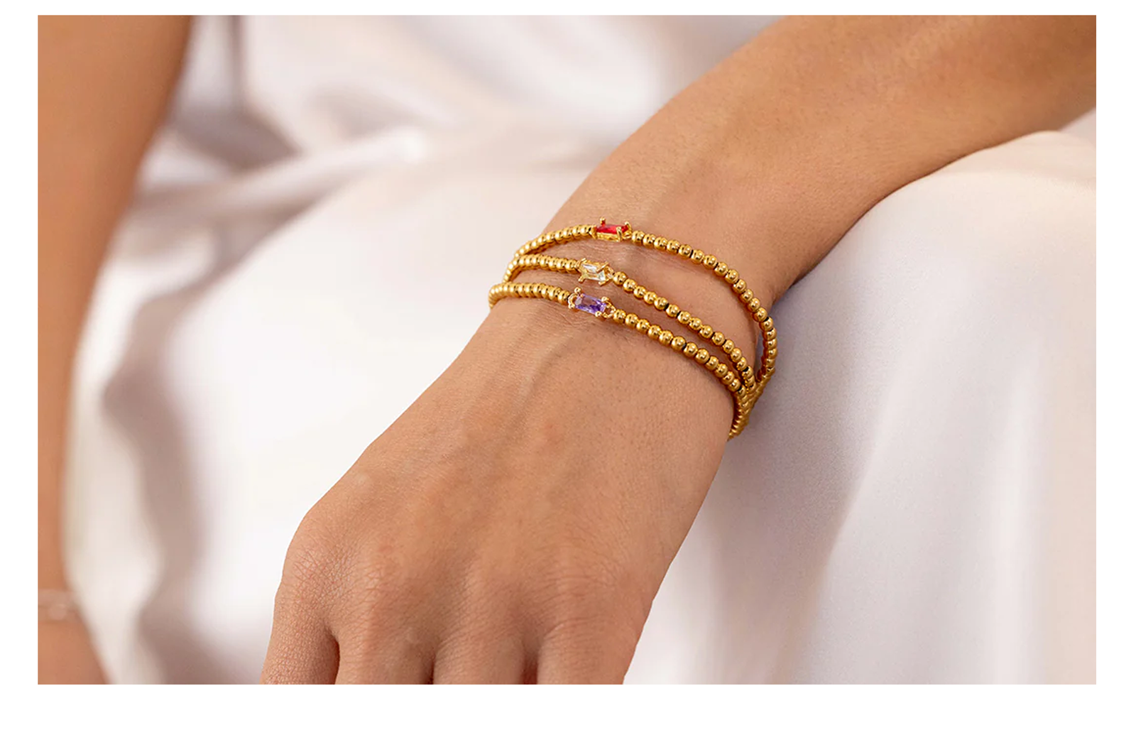 Gold Beaded Birthstone Bracelet