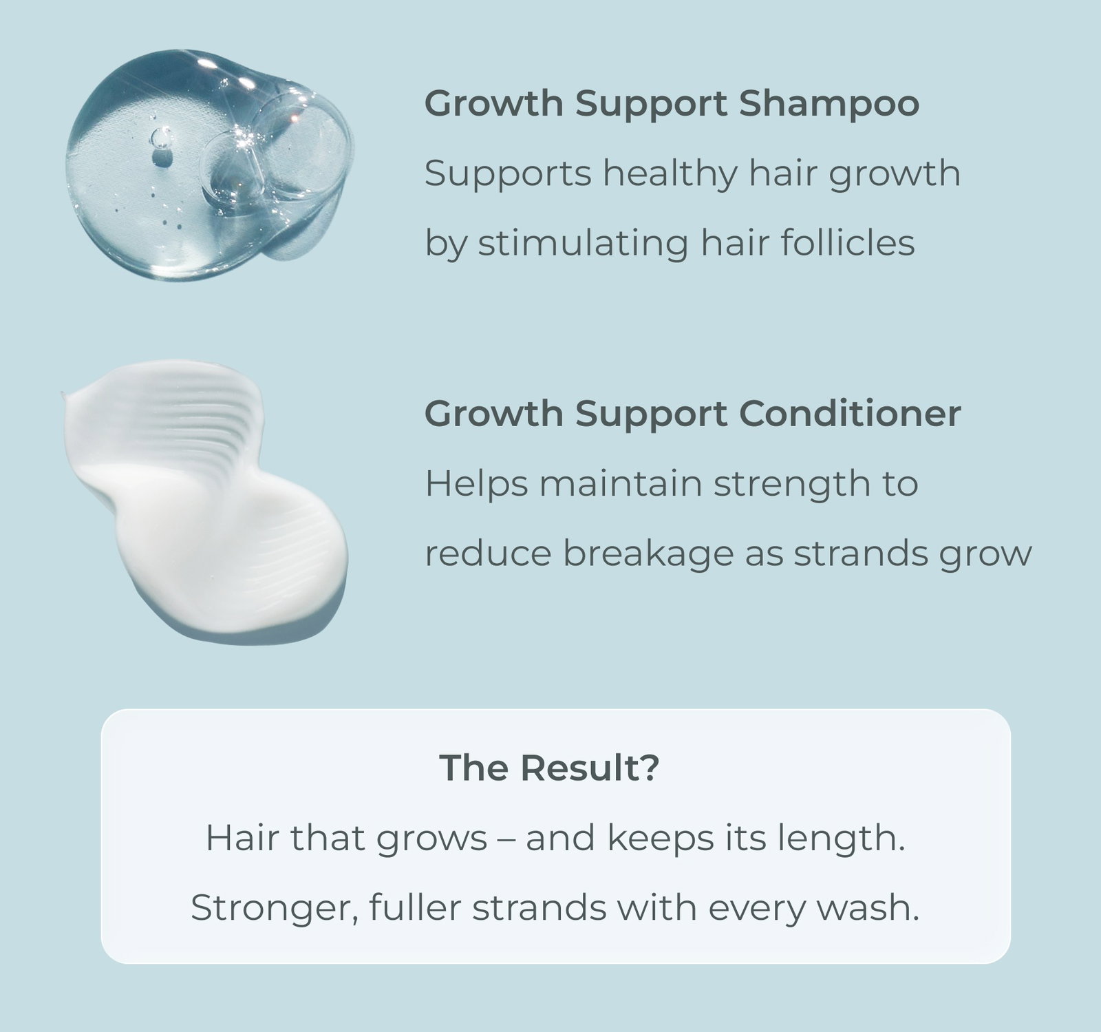 The result? Hair that grows and keeps its length. Stronger, fuller strands with every wash.