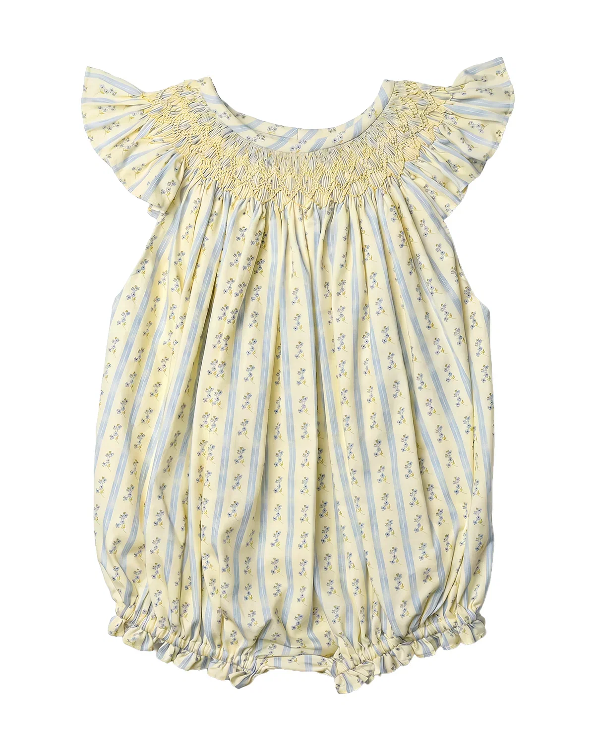 Image of French Blue Petite Flowers Smocked Angel Sleeve Bubble