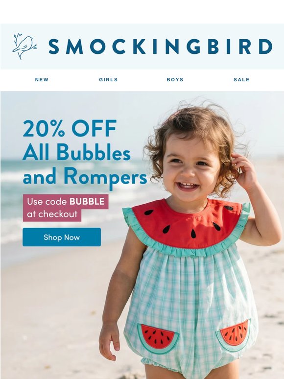 TODAY ONLY: 20% OFF Bubbles and Rompers! ✨
