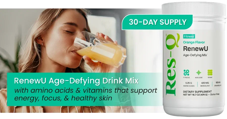 RenewU Age-Defying Drink Mix: with amino acids & vitamins that support energy, focus & healthy skin. 30-Day Supply | Tasty Citrus Flavor