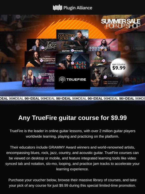NEW! Any TrueFire guitar course for $9.99 ☀️ 96h Summer Flash Sale