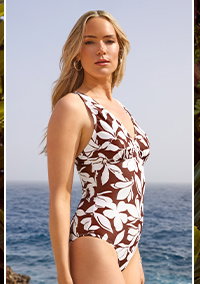 Rust Orange Floral Print Wrap Swimsuit