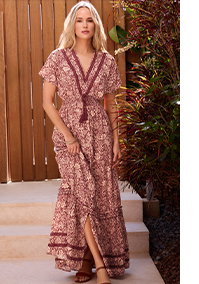 Red & Pink Floral Textured Maxi Dress