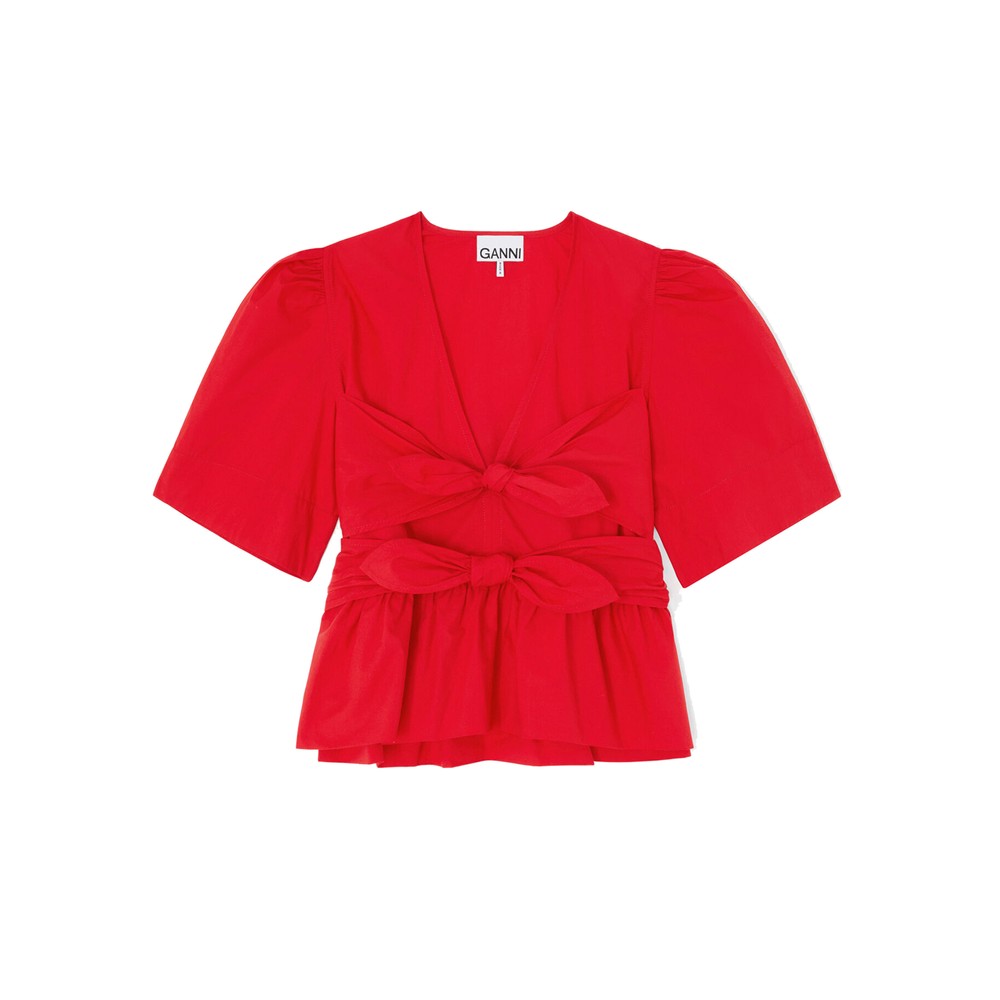 Image of Cotton Poplin Bow Blouse - Racing Red