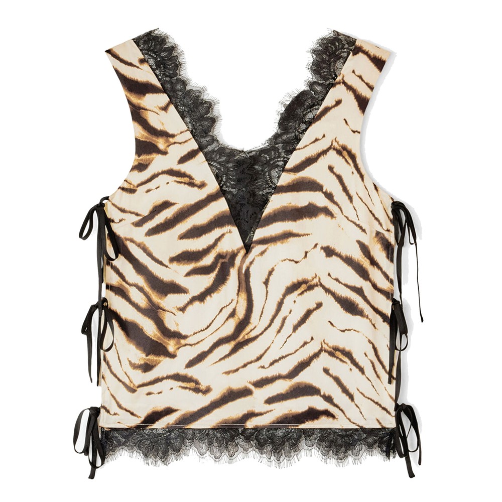 Image of Satin V Neck Lace Slip Top - Egret