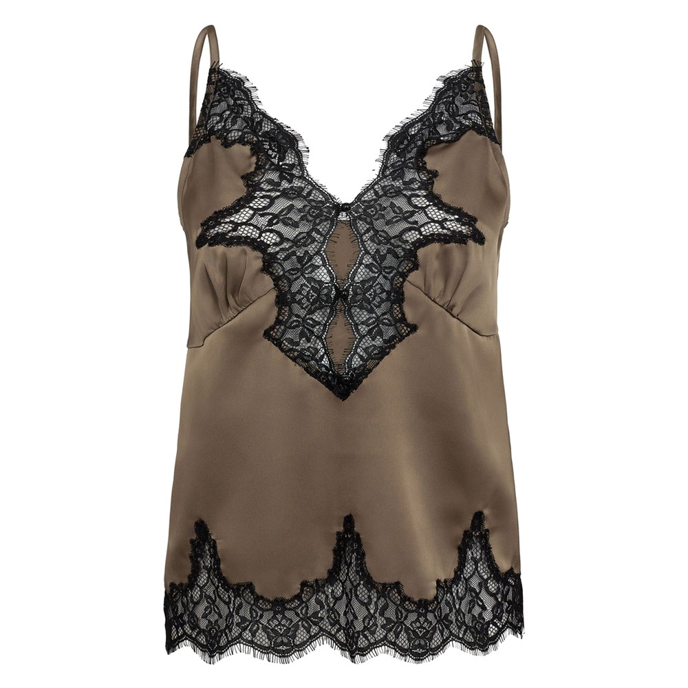 Image of Vivian Lingerie Lace Camisole Top - Mushroom
