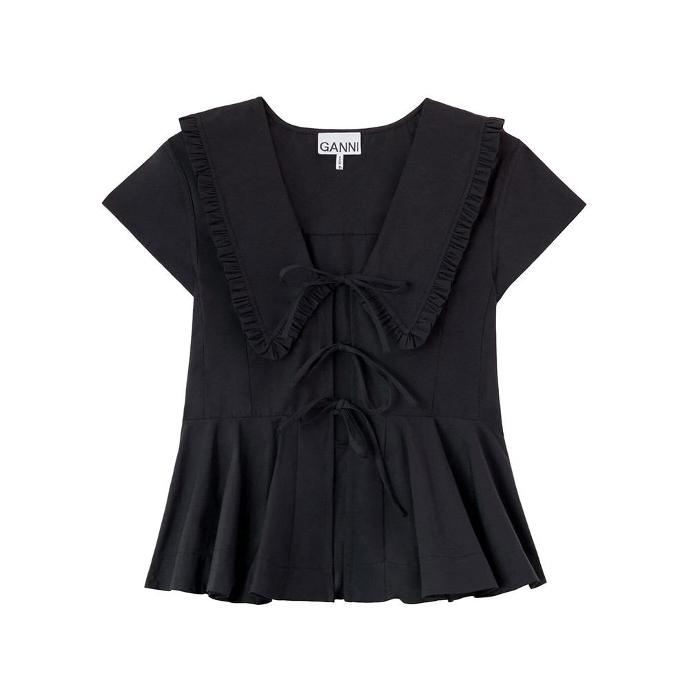 Image of Cotton Poplin Collared Blouse - Black