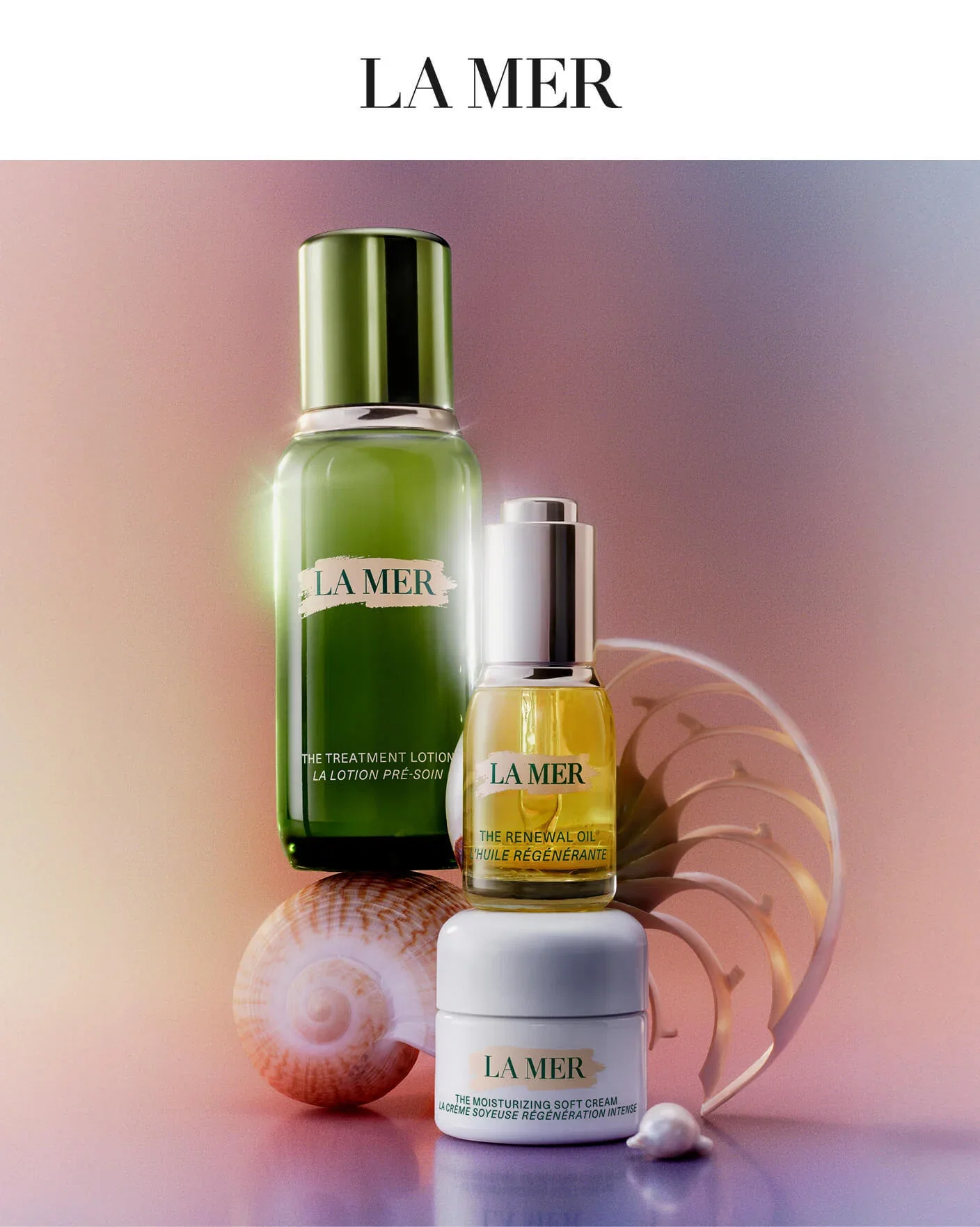 LA MER | LA MER THE TREATMENT LOTIOM LA LOTION PRÉ-SOIN | LA MER THE RENEWAL OIL L'HUILE RÉGÉNÉRANTE | LA MER THE MOISTURIZING SOFT CREAM LA CRÈME SOYEUSE RÉGÉNÉRATION INTENSE