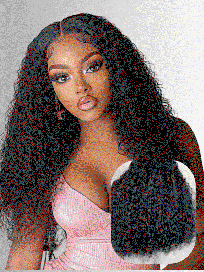 [18''= $65] 7x5 Bye Bye Slip™ Glueless Lace Natural Black Curly Wig With Babyhair – Put & Go Invisi Drawstring