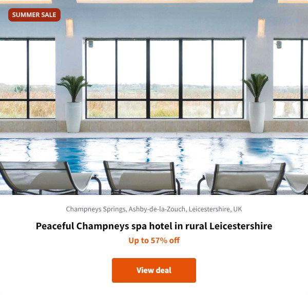Peaceful Champneys spa hotel in rural Leicestershire