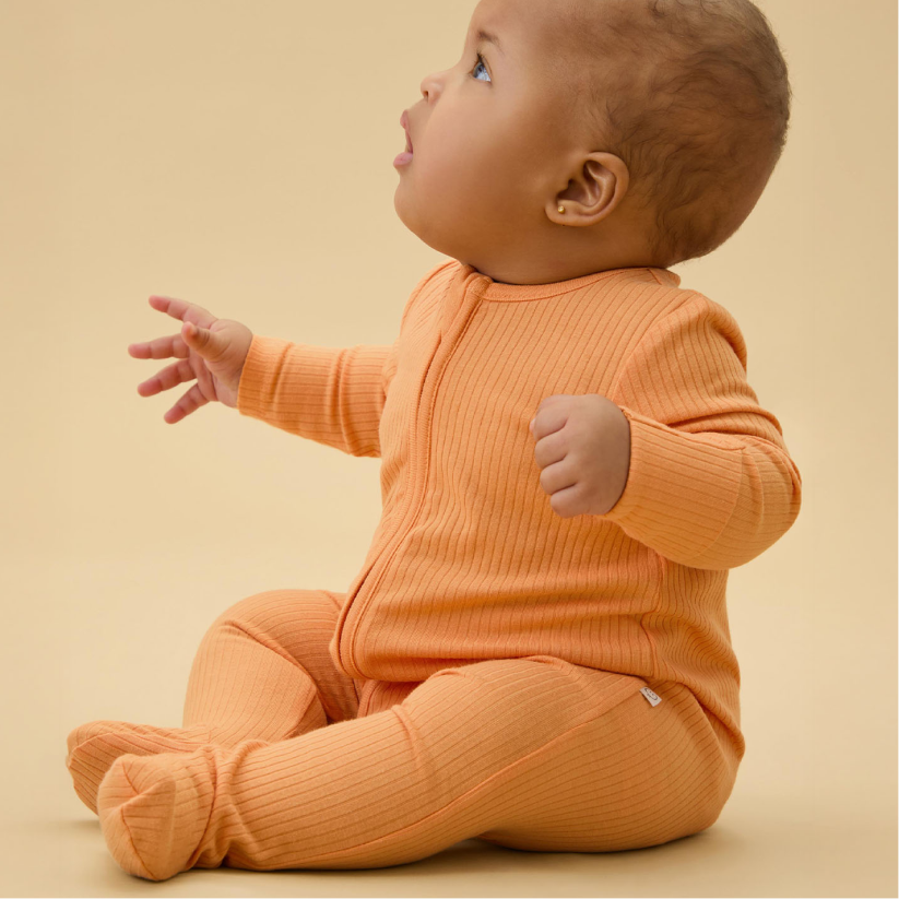 Ribbed Clever Zip Sleepsuit - Orange