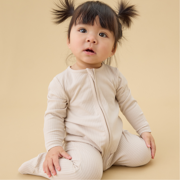 Ribbed Clever Zip Sleepsuit - Ecru