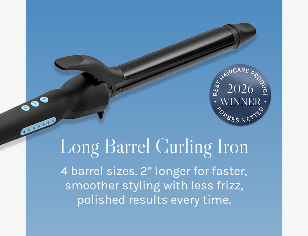 Long Barrel Curling Iron - 4 barrel sizes, 2" longer for faster, smoother styling with less frizz, polished results every time. 