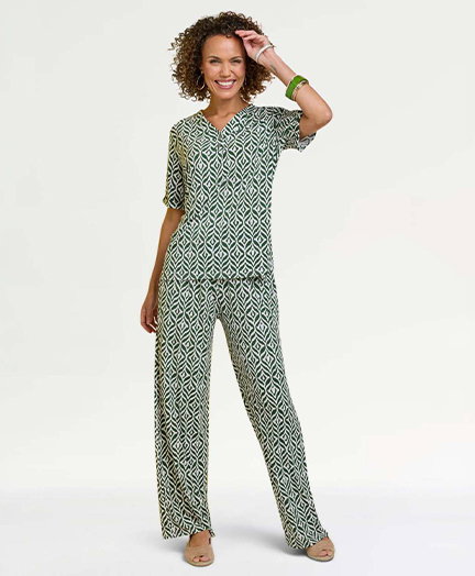 Women's 2 Piece Print Jersey Top And Trouser