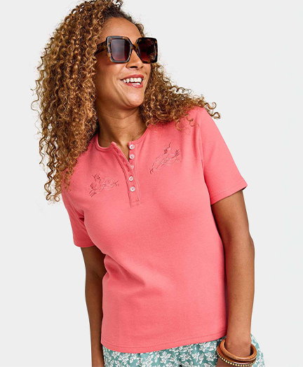 Women's Grandad Top With Embroidery