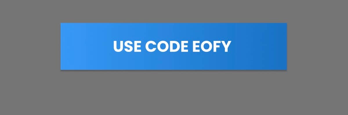 A horizontal blue banner with white text that reads 'USE CODE EOFY' is centered against a plain gray background.