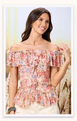 Shop Ruffled Mesh Floral Top