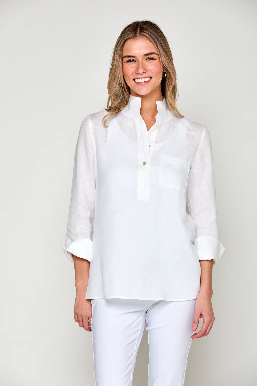 Image of The Short Daniella Tunic in Solid Linen in White